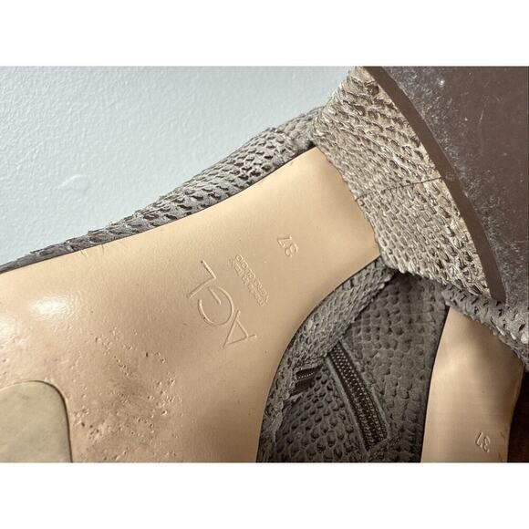 AGL Bootie Zip Up Snakeskin Pattern Block Heel Size 37 Italy Tan/Brown - Picture 9 of 12